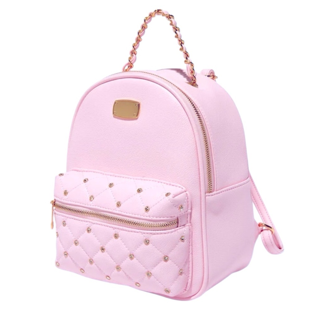 Rhinestone-Studded Blush Pink Quilted Mini Backpack - NWT
